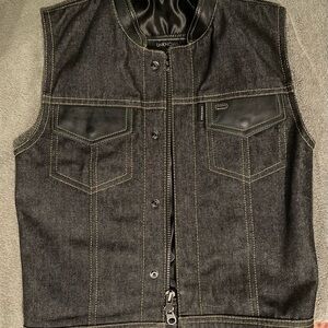 Unknown X Espinoza’s Black Denim / Leather Medium Vest / Cut - Like New